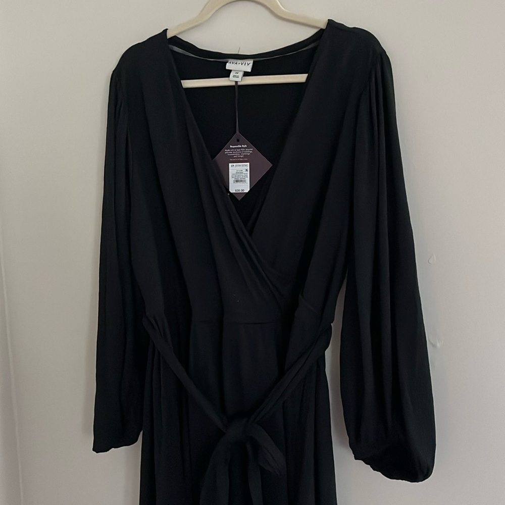 NWT Ava & Viv black faux-wrap dress